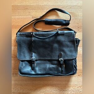 Vintage Roots Canada Black Pebble Leather Briefcase Satchel - Made in Canada